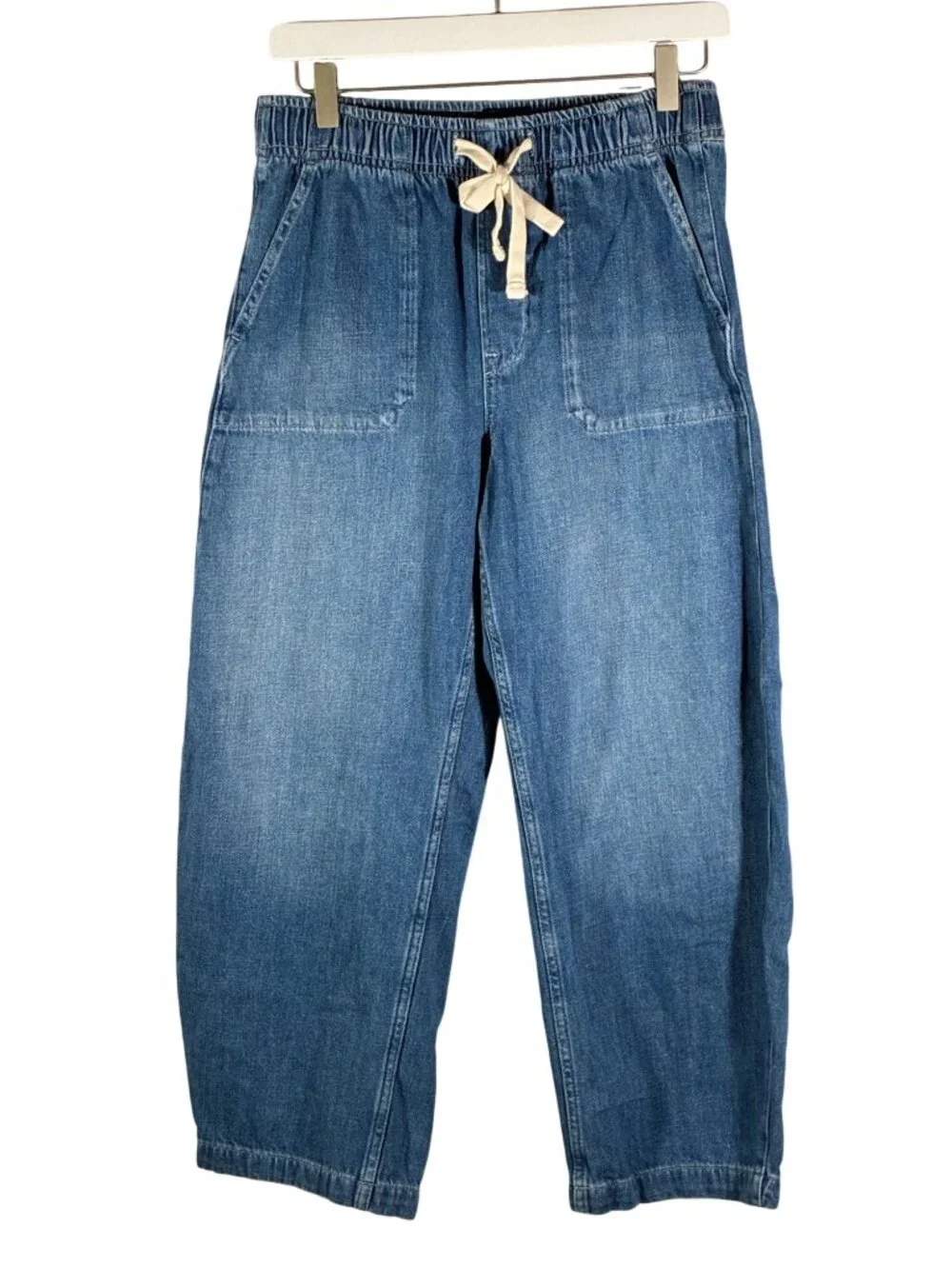 Gap The easy barrel patch pocket Jeans indigo XS Petite Denim Drawstring Wide-Le - Picture 4 of 11